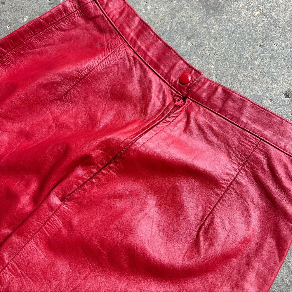 Vintage Red Leather Midi Pencil Skirt Made in USA Size 11/12 - Picture 11 of 15